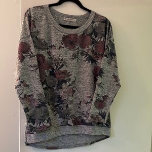 Orange Amore Floral Patterned Gray Sweater